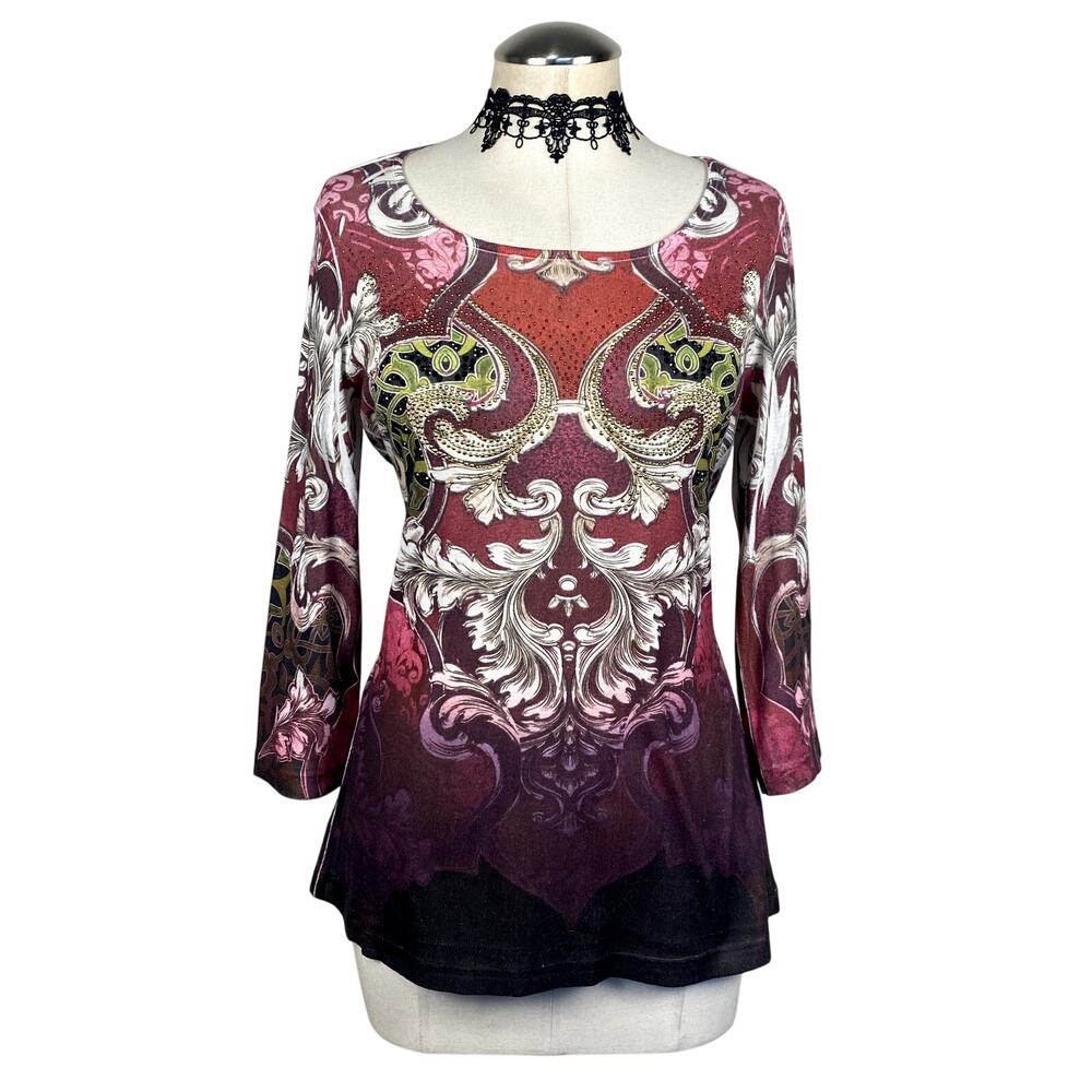 Vtg Y2K Rhinestone Filigree Mallgoth Whimsigoth Fairycore Mcbling Longsleeve L